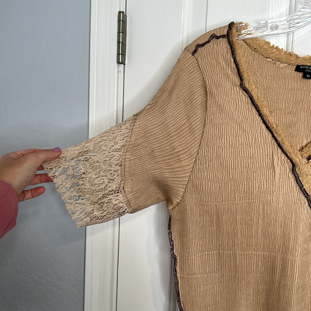 Komarov tan lace midi dress size small stretchy & comfortable - Picture 8 of 15